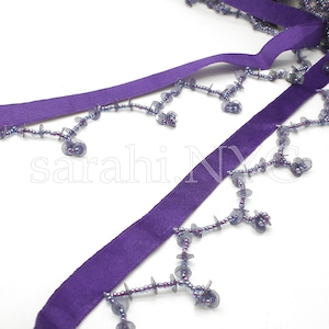 PURPLE  beaded FRINGE SEQUIN trim purple fringe