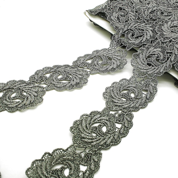 PEWTER SILVER floral LACE trim