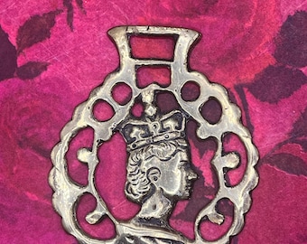 Vintage Queen Elizabeth II Coronation Commemorative English Horse Brass Medallion