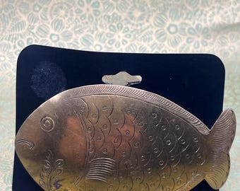 Solid Brass Fish Hair Barrette – Engraved Scales, MCM Nautical Style