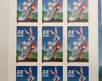Vintage 1997 Bugs Bunny Sheet of Ten 32 Cent USPS Postage Stamps - Mint