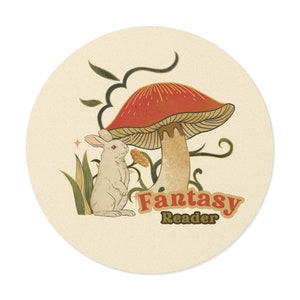 Skurriler Bücherwurm Aufkleber, niedliches weißes Kaninchen Pilz Aufkleber, Fantasy Lesertraum, gemütliches Geschenk für Bücherliebhaber *