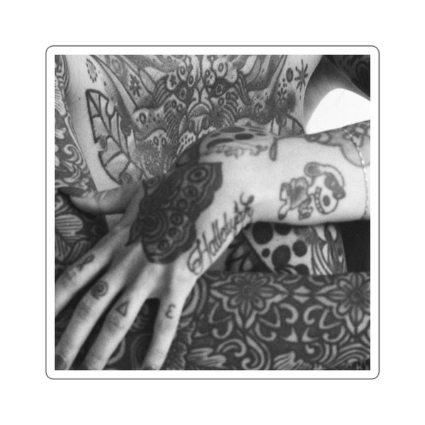 Tattooed | tattoo stickers | unique black and white film photography | hipster sticker | main character vibes | trendy girl