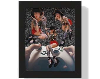 Surrealist Tattoo Artwork, Framed Poster of Gamer Art, Unique Wall Decor for Video Game Lovers, Perfect Gift for Pin-Up Fans