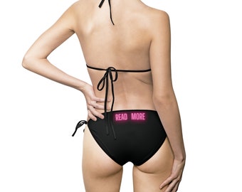 Read More" Black Bikini - Cat & Bookish AF Motifs - Dark Romance Goth Swimwear, Beach and Poolside - Unique Gift for Feminist Erotica Lovers