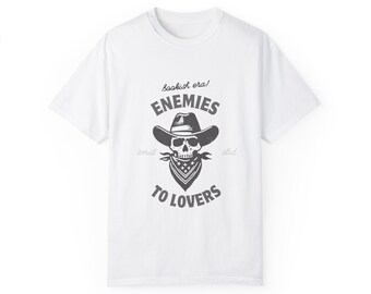 Bookish Trope Garment Dyed T-Shirt, Enemies to Lovers Romantic Cowboy Tee, Ideal Gift for Cowgirls
