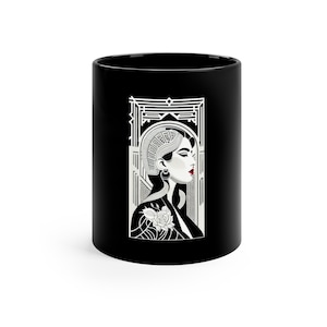 unique art deco mug | gift for book lover | present for reader | artist presents | black white art | bookish gifts and merch | great Gatsby
