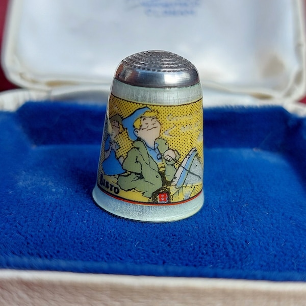 Vintage Solid Silver and Guilloche Enamel, Advertising Bisto Thimble by James Swann and Sons JS&S c.1988 / Sewing Silver Collectors Thimble