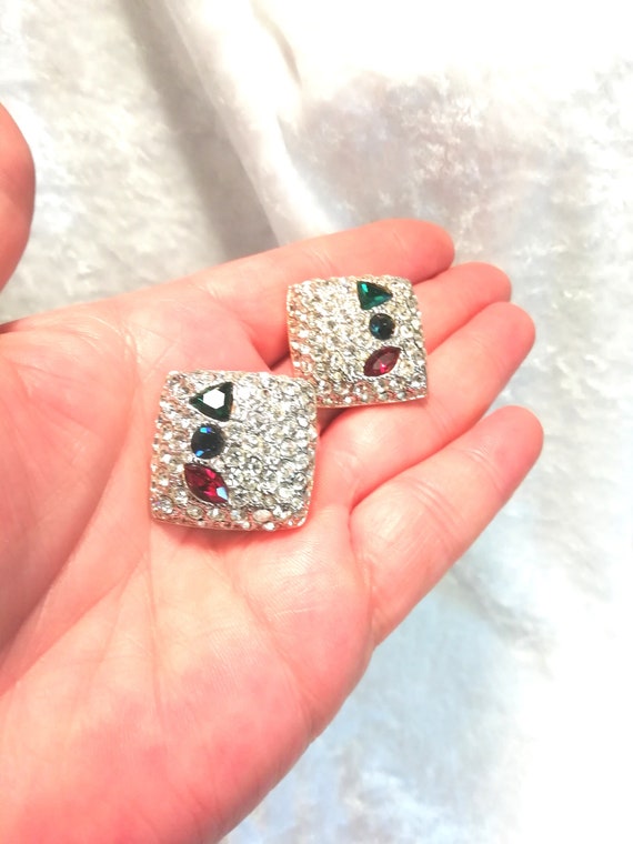 Vintage RHINESTONE STATEMENT Clip On Earrings