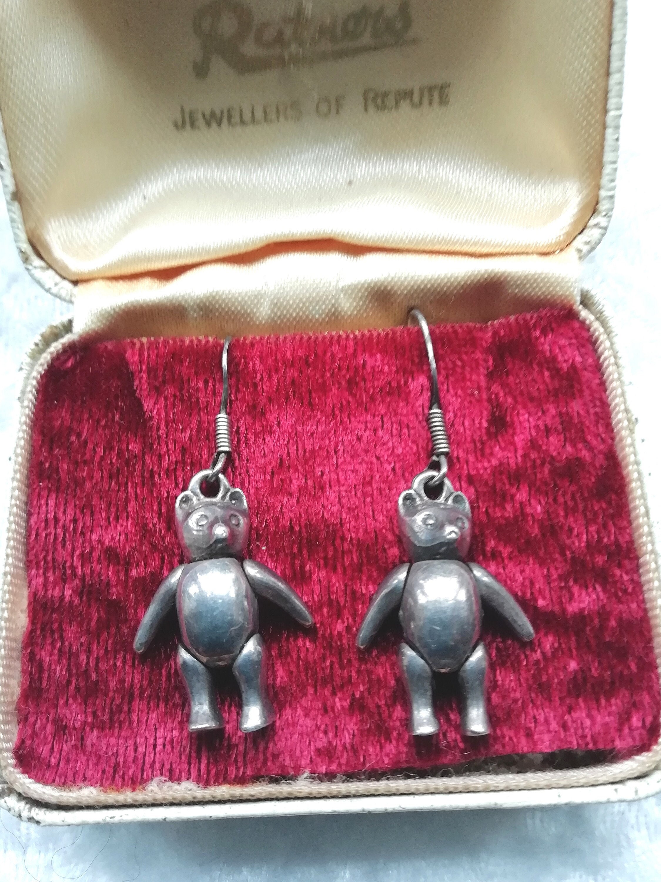 Rare Heavy 925 Silver Teddy Bear Earrings Articulated Drops / Vintage Silver  Teddy Bear Dangle Earrings / Silver Animal Earrings - Etsy