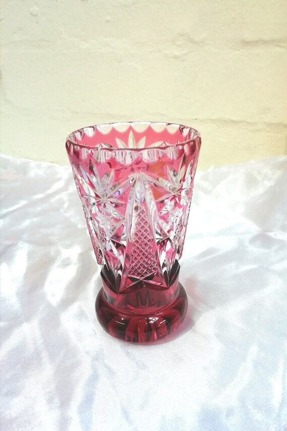 Beautiful Vintage Lead Crystal Ruby Glass Overlay Cut Glass Etsy