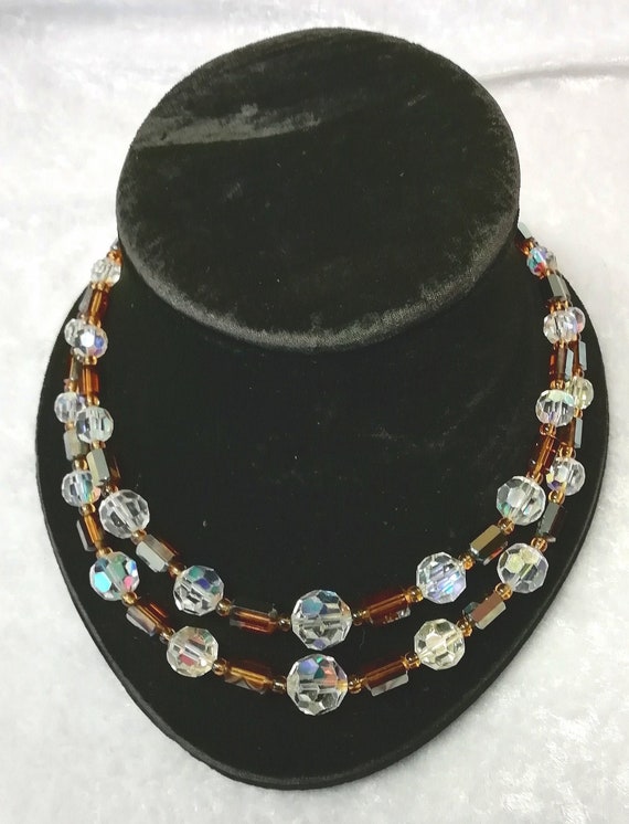 Art Deco Aurora Borealis Clear & Amber Cut Crystal