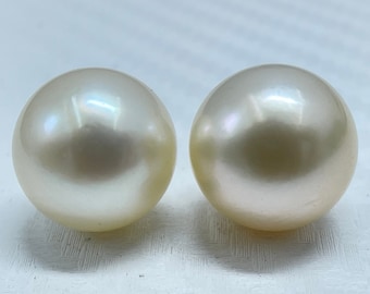 Dimensioni 12,5 mm (circa) AA Lustro Perla sciolta Colore crema Quasi rotondo Perle di perle Naturali Vera perla dei mari del sud Personalizza regalo