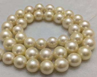 10.5-12 mm (Approx.) Strand for Necklace Cream South Sea Pearl Strand| Round Shape Pearl Beads  Natural pearl beads 18.5 inch necklace