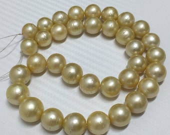 12-15mm AA light Golden round Natural South Sea Pearl Strand Necklace Salt water real pearl Necklace 18 Inch