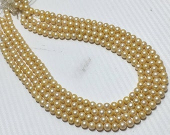6.5 MM Light Golden Color Round Shape  Natural Freshwater pearl Strand Beads, Quality AA Genuine Culture Pearl Beads 16 inch 63 Pcs(Approx)