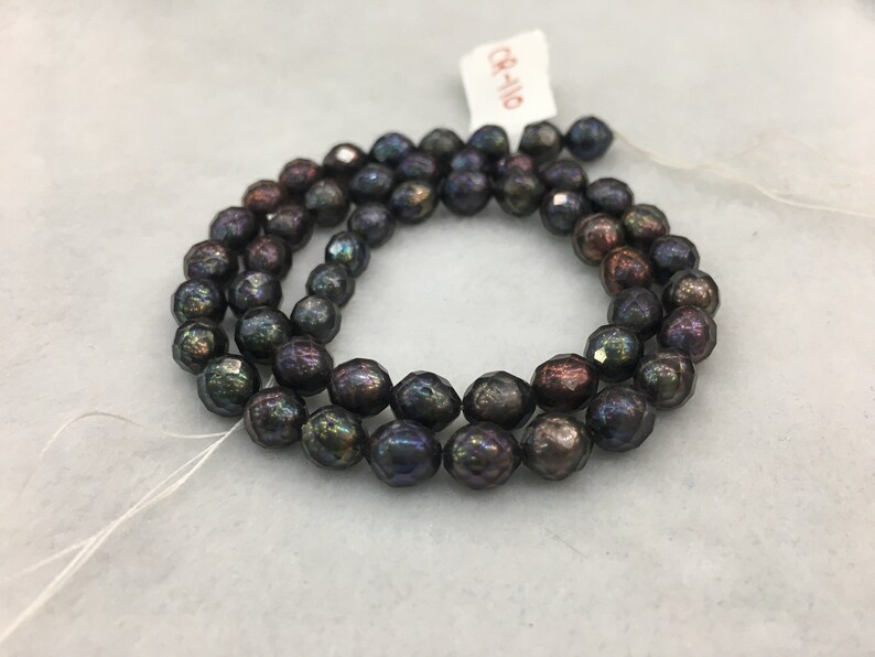 Freshwater Pearls 7 MM Oval Shape Black Color Faceted Pearl String