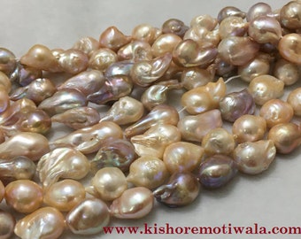 14-15 mm Size Baroque Shape | Peach pink Color | Beautiful Freshwater Pearl String