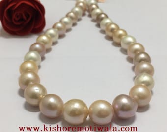 12-14.5 mm Size Pink Peach Mix Color | Oval / Uneven Shape | Freshwater Pearl Strand