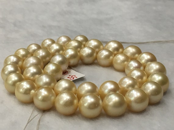 11-13.5 MM approx. Natural Real South Sea Pearl Necklace Size Round Shape  Light Golden Color Pearl String Luster Good Personalized Gift 