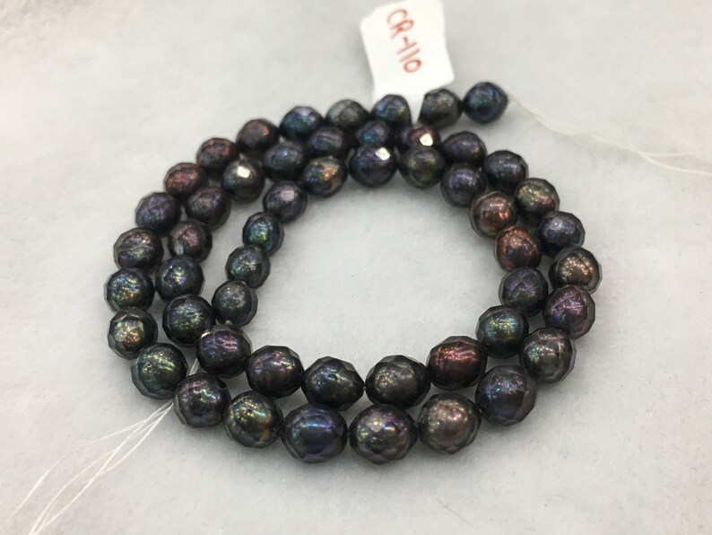 Freshwater Pearls 7 MM Oval Shape Black Color Faceted Pearl String