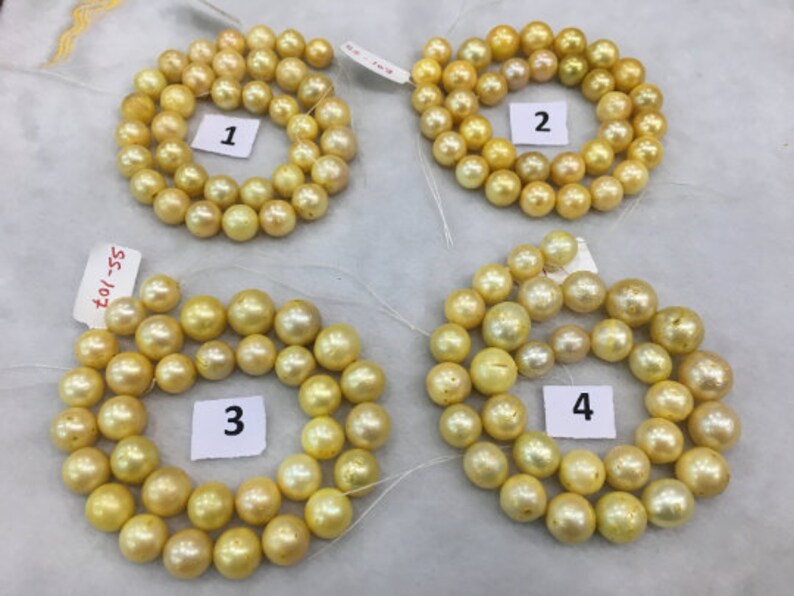 11-15.5 mm South Sea Round Shape Yellow Color Pearl String
