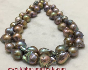 13-14 MM Size Beautiful Freshwater Pearl Strand Gray Brown Color Baroque Shape