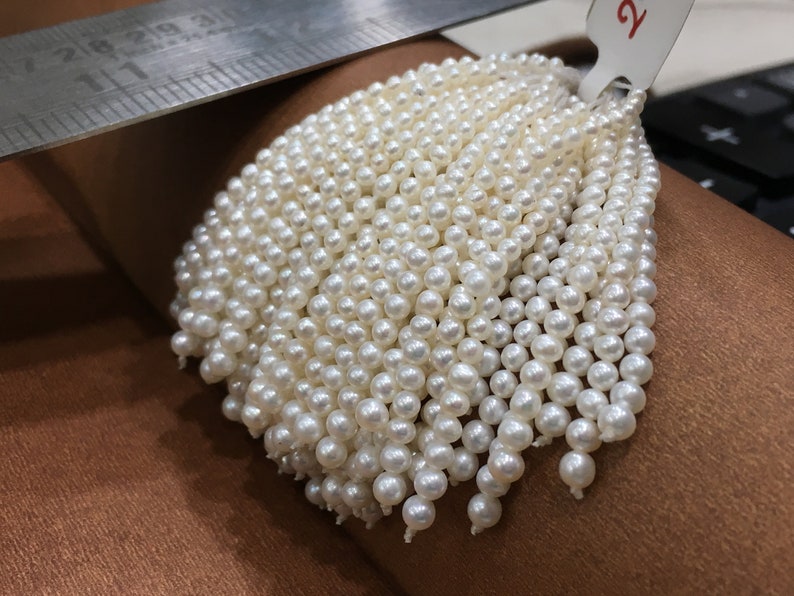 Tussle Near Round Shape Off White Color Pearl String Beautiful Pearls for Earrings 2-3.5 MM Freshwater Pearl