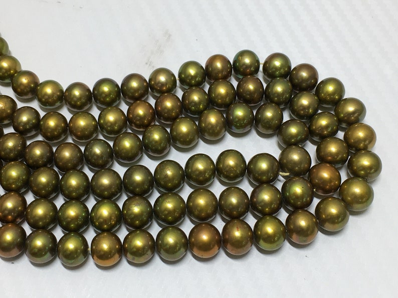 full strand 16 Inch Strand-48 Pcs Green color Near Round Shape 9.5 MM Natural Cultured pearl Beads,Freshwater pearl Strand Beads Approx