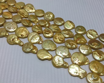 Uneven Size AA Natural Freshwater Pearl Beads Yellow-Color Shape -Coin 15.5 Approx Inch