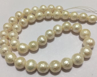 9-10.5 mm Size | Off White Color | Near Round Shape Faceted Pearl String | Freshwater Pearls