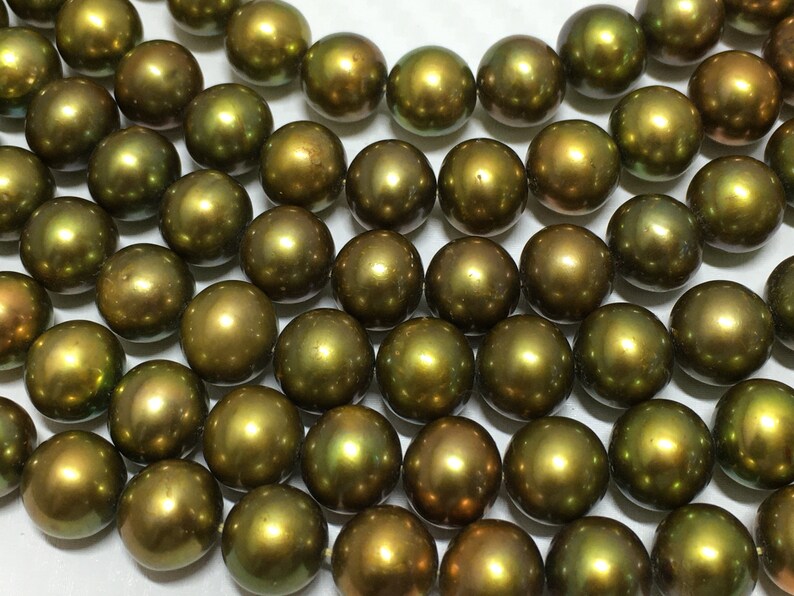 full strand 16 Inch Strand-48 Pcs Green color Near Round Shape 9.5 MM Natural Cultured pearl Beads,Freshwater pearl Strand Beads Approx