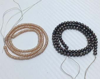 Oval and Falt Shape Black Brown Tone and peach Colour Fresh water pearl starnd