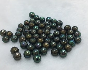 5.2-5.5 MM (Approx.) Real Freshwater Round Shape Dark Green Color Loose Pearl Personalized Gift Good Luster