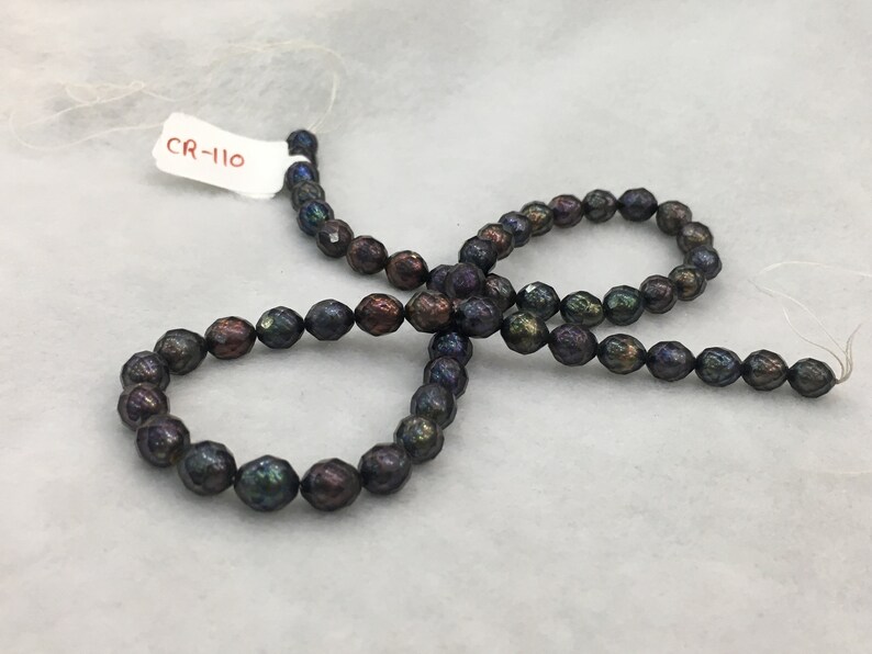 Freshwater Pearls 7 MM Oval Shape Black Color Faceted Pearl String