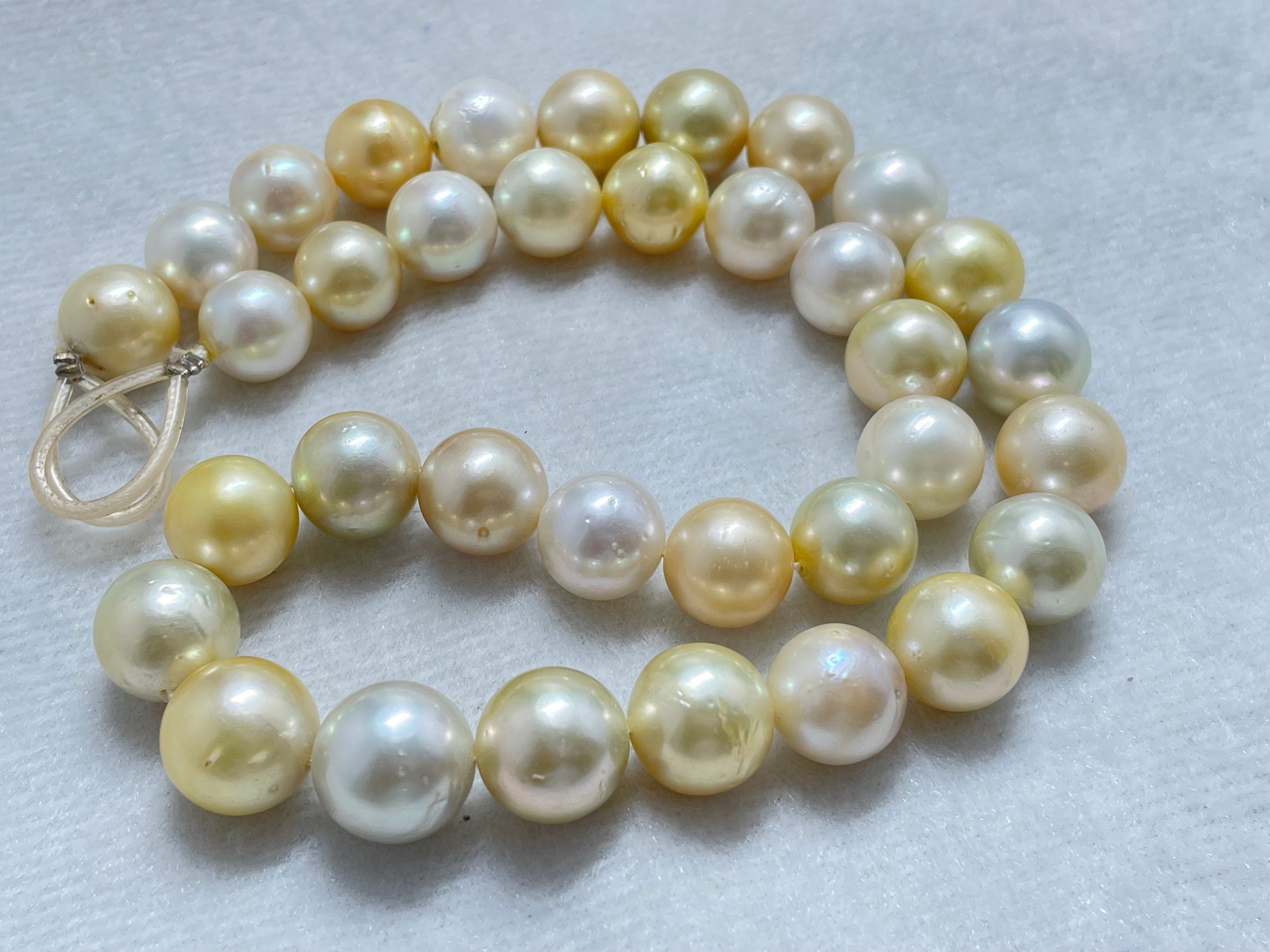 11-13.5 MM approx. Natural Real South Sea Pearl Necklace Size Round Shape  Light Golden Color Pearl String Luster Good Personalized Gift 