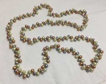 5.5-6 MM Size (Approx.)  Gray Green Brown Color Beautiful Pearl Necklace , Wedding Necklace ,Real Freshwater Pearl Good Luster, Oval Shape