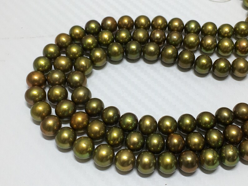 full strand 16 Inch Strand-48 Pcs Green color Near Round Shape 9.5 MM Natural Cultured pearl Beads,Freshwater pearl Strand Beads Approx