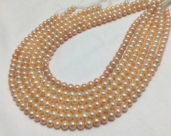 7-7.5 mm (Approx.)  Beautiful Real Freshwater Pearl Strand | Peach Color | Near Round Shape Personalize Gift | AA Luster