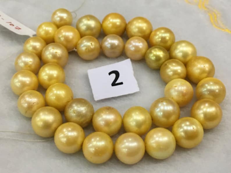 11-15.5 mm South Sea Round Shape Yellow Color Pearl String