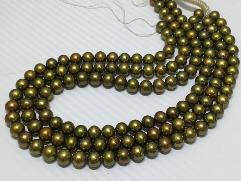 full strand 16 Inch Strand-48 Pcs Green color Near Round Shape 9.5 MM Natural Cultured pearl Beads,Freshwater pearl Strand Beads Approx