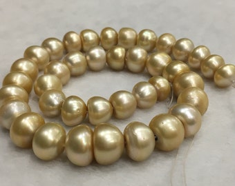 10-12.5 mm Size Unique Shaped Pearl Strand for Necklace, Golden Color South Sea Pearl Strand, Button Shaped Pearl Beads