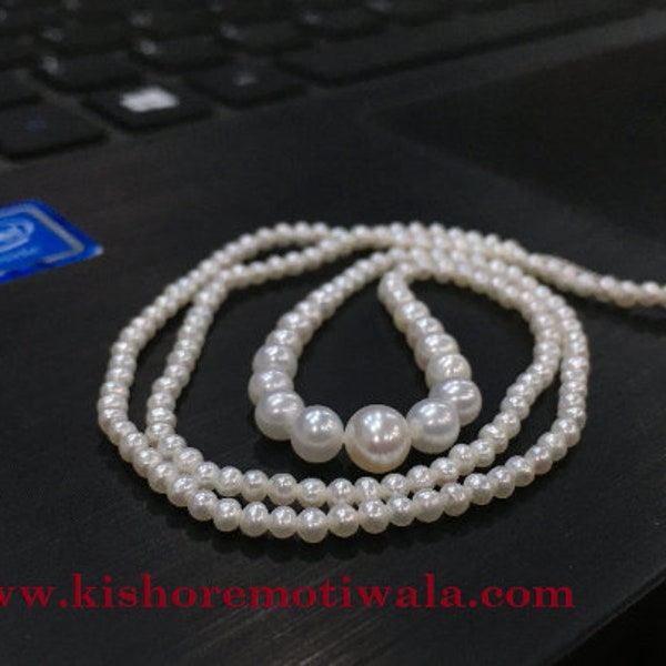 2.25-5.5 MM (Approx.) Size, Real Freshwater Gradation, Oval Shape, White Color Pearl Beads, 16 inch Length Personable Gift