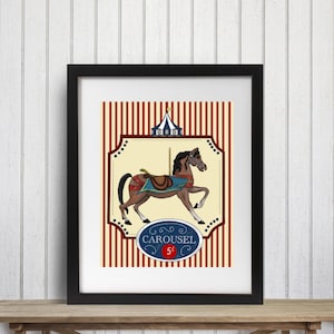 Carousel Horse vintage style Carnival Circus Poster Illustration
