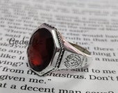 Father 39 s Day Sale Offer Hessonite garnet ring, Lion Designer Ring ,Ottoman mens ring, 925 Sterling Silver Ring, Garnet Gemstone mens ring