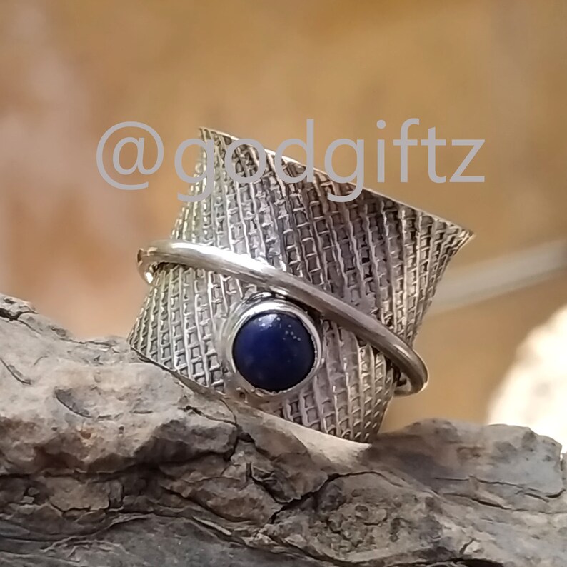 Woman/'s Jewelry Handmade Jewelry Texture Meditation Ring Artisan Gift Blue Stone Ring Designer Ring Spinner Ring Lapis Lazuli Ring