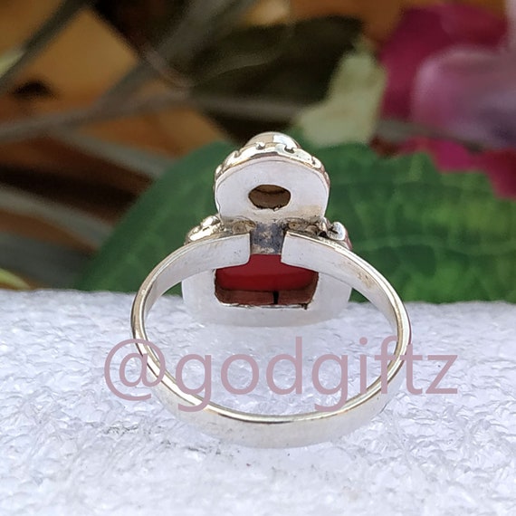 Red Coral, Pink Opal and Mother-of-Pearl Inlay Sterling Silver Ring Size 6  | eBay