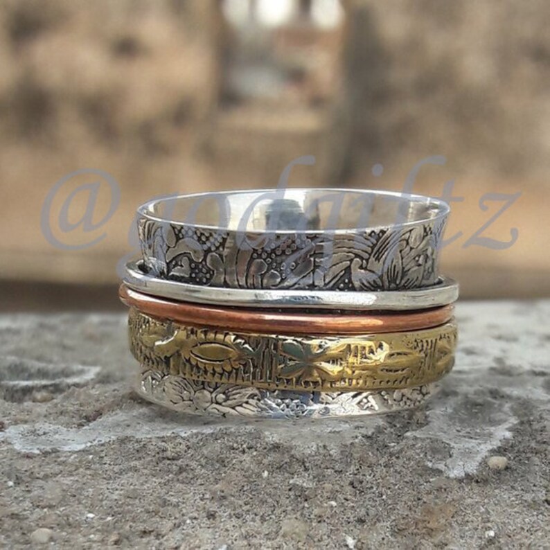 Anxiety Ring Fidget Ring Spinning Ring Christmas Ring Three Tone Ring Handmade Jewelry Meditation Ring Thumb Ring AAA Spinner Ring