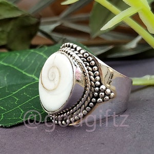 Oval Cut Shell Ring | Shiva Eye Shell Ring | Evile Eye Ring | 925 Sterling Silver Designer Band Ring |White Shell Shiva Jewelry Gift for Her