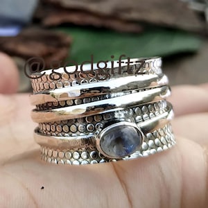 Rainbow moonstone ring moonstone jewelry meditation silver ring silver gemstone ring 925 sterling silver ring spinner ring spinning ring